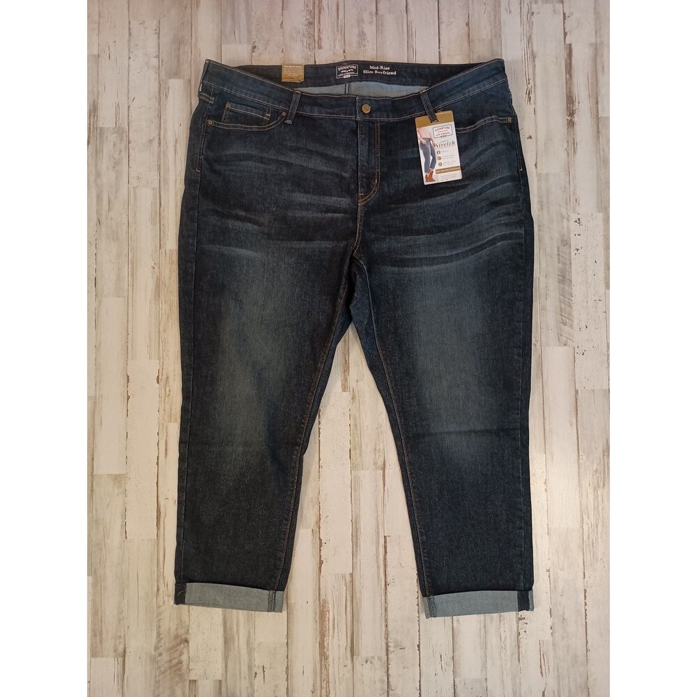 Levi Strauss Womens Plus Size 24 Mid Rise Boyfriend Blue Jeans Stretch NEW